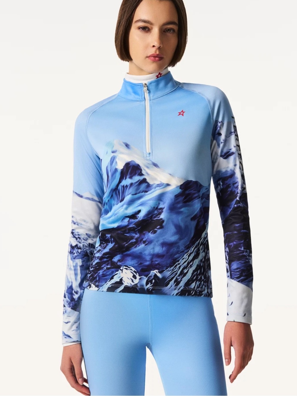 NWT Perfect Moment 1/4 Zip Base Layer Top Ski Lift Blue Size Medium M Mountains